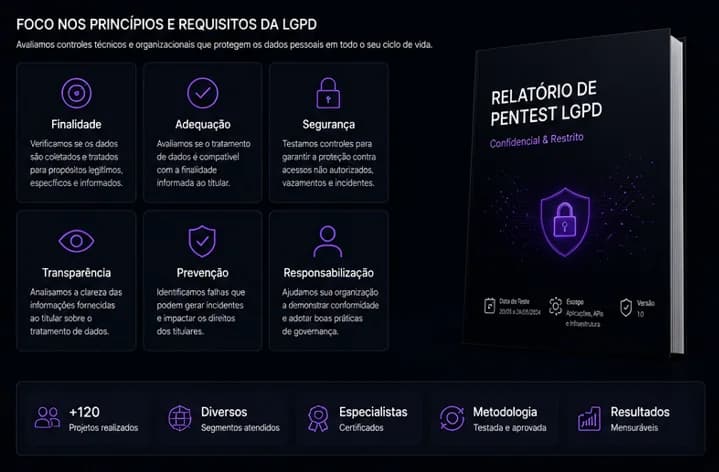 Visão ilustrativa do trabalho de Pentest e conformidade com a LGPD